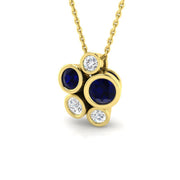 Blue Sapphire & Diamond Cluster Pendant Necklace - Gemstone Pendant in 10K/14K gold and platinum with certified lab-grown or natural diamonds