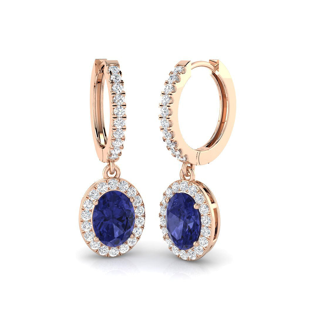 Elegant 3 Ct Tanzanite Diamond Hoop Earrings in 10K/14K gold and platinum with certified lab-grown or natural diamonds
