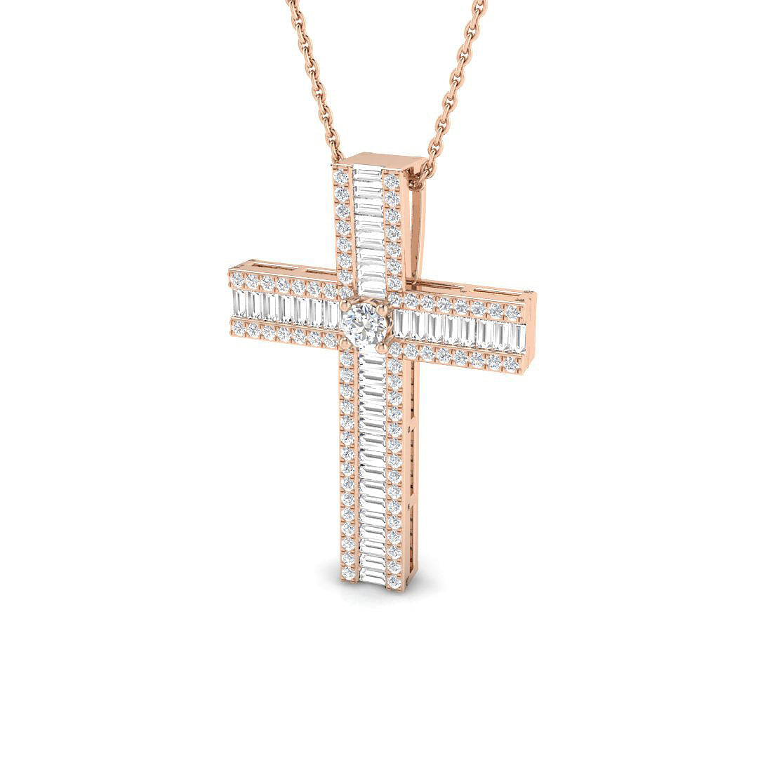 Divine 1Ct Diamond Cross Pendant , (White, Yellow, ) With Complimentary Silver Chain in 10K/14K gold and platinum with certified lab-grown or natural diamonds