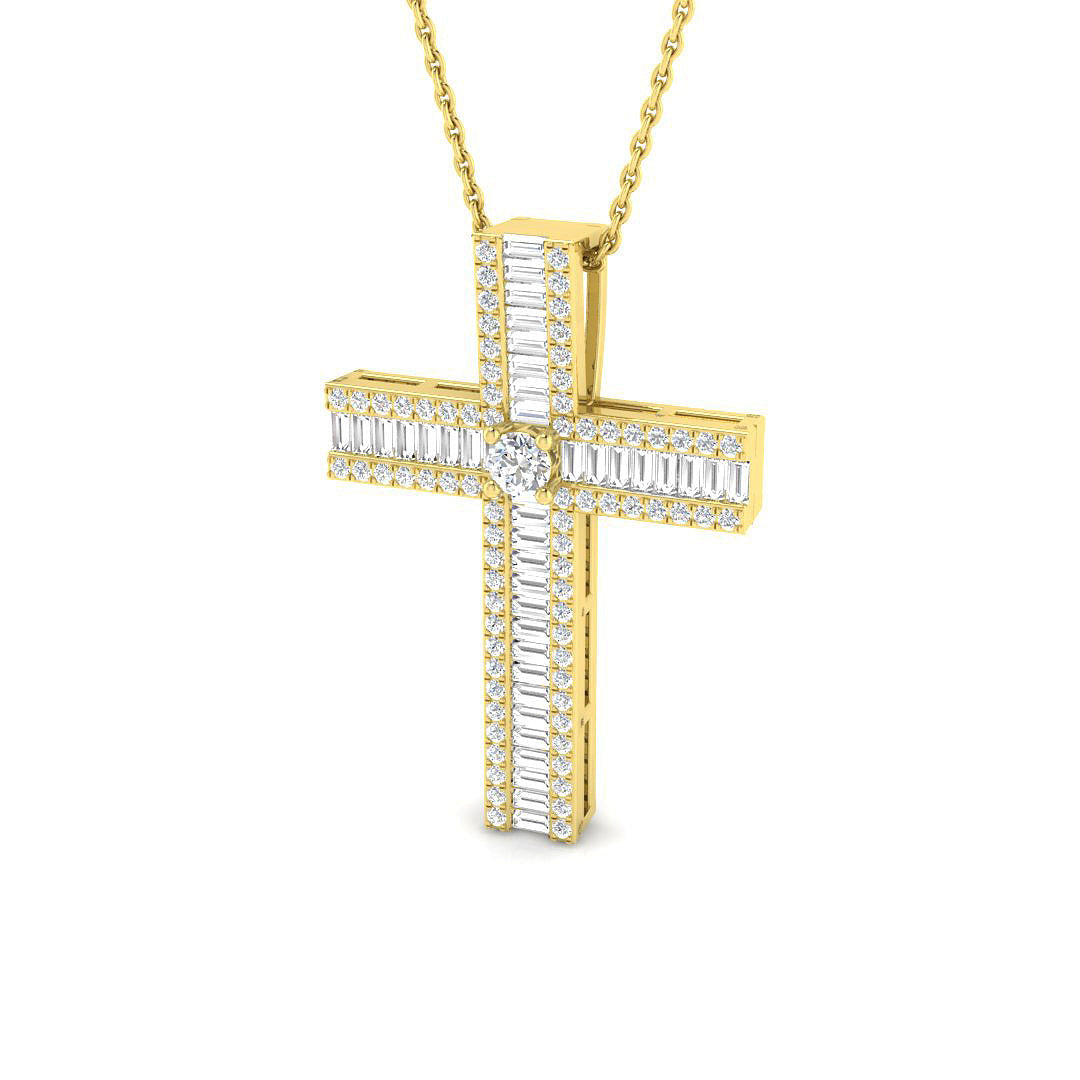 Divine 1Ct Diamond Cross Pendant , (White, Yellow, ) With Complimentary Silver Chain in 10K/14K gold and platinum with certified lab-grown or natural diamonds