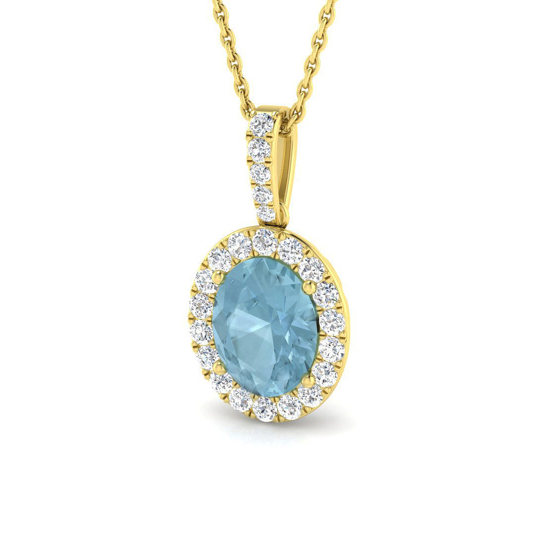 Oval Aquamarine Diamond Halo Pendant in 10K/14K gold and platinum with certified lab-grown or natural diamonds