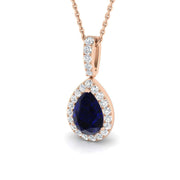 Sapphire and Diamond Halo Pendant 1.75ct Gold (Without Chain ) in 10K/14K gold and platinum with certified lab-grown or natural diamonds