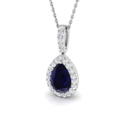 Sapphire and Diamond Halo Pendant 1.75ct Gold (Without Chain ) in 10K/14K gold and platinum with certified lab-grown or natural diamonds