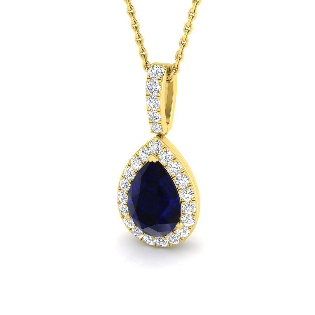 Sapphire and Diamond Halo Pendant 1.75ct Gold (Without Chain ) in 10K/14K gold and platinum with certified lab-grown or natural diamonds