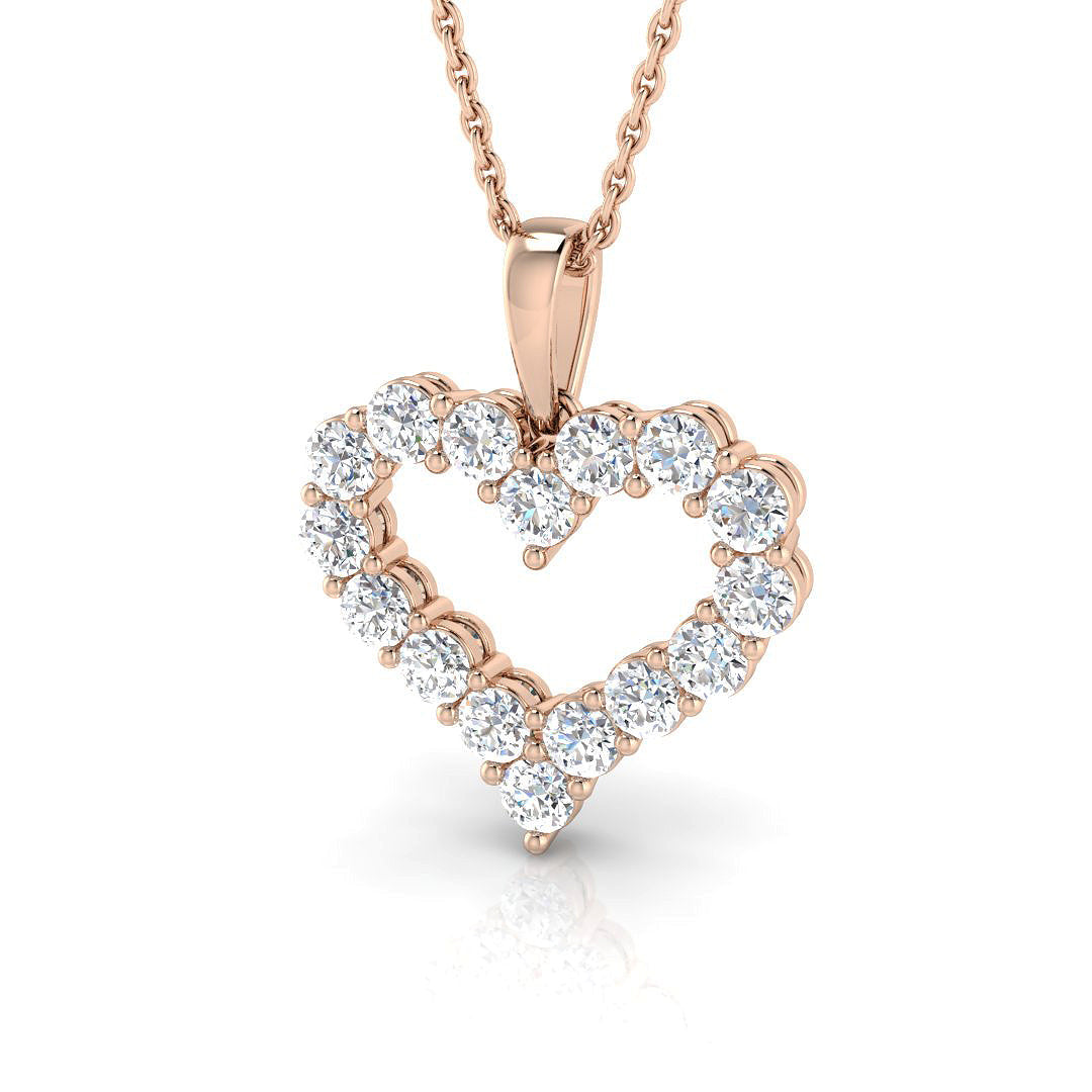 Heart-Shaped Round Diamond Pendant in 10K/14K gold and platinum with certified lab-grown or natural diamonds