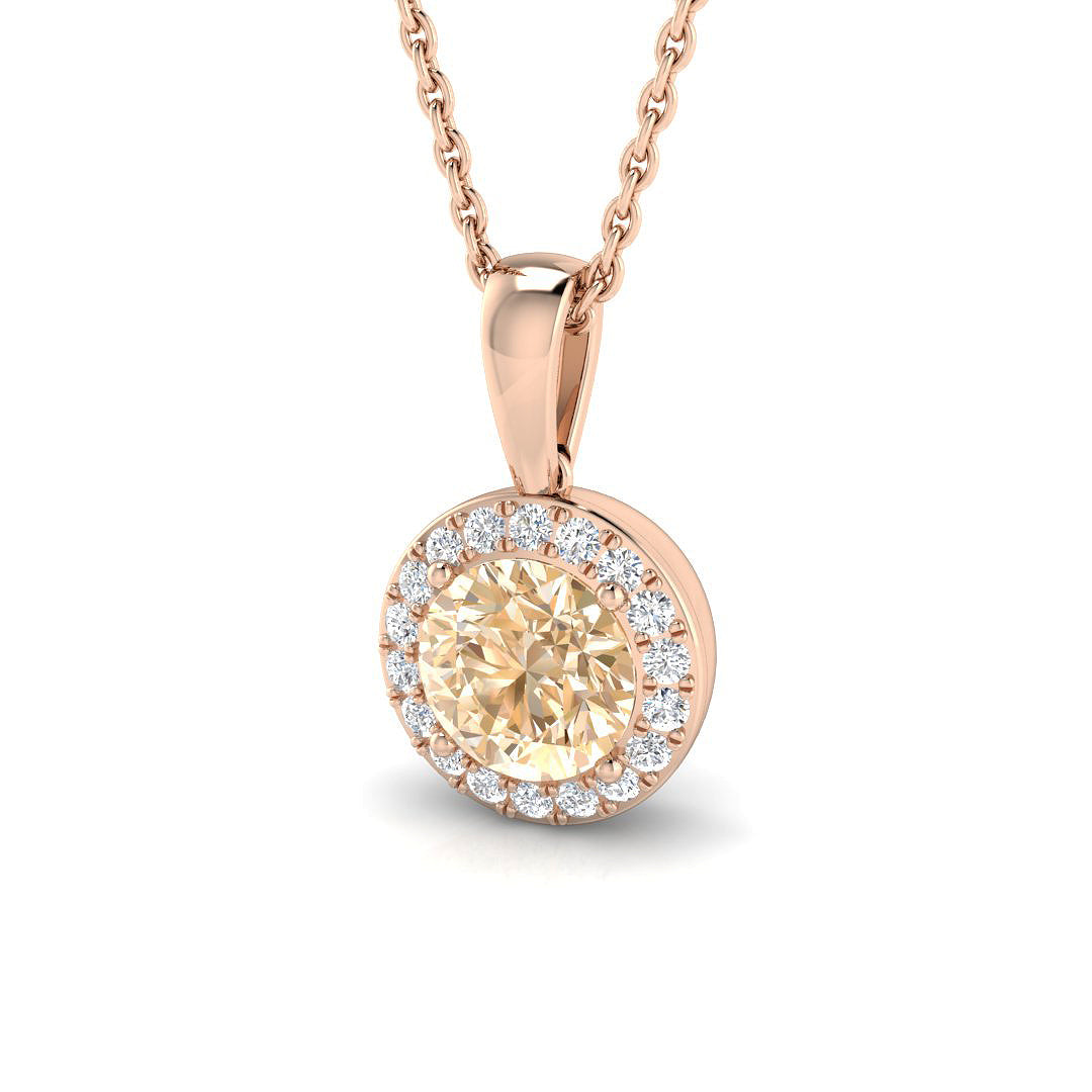 Champagne Diamond Halo Pendant UK in 10K/14K gold and platinum with certified lab-grown or natural diamonds