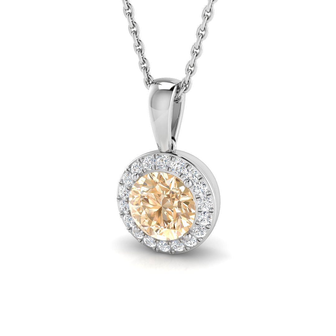 Champagne Diamond Halo Pendant UK in 10K/14K gold and platinum with certified lab-grown or natural diamonds