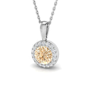 Champagne Diamond Halo Pendant UK in 10K/14K gold and platinum with certified lab-grown or natural diamonds