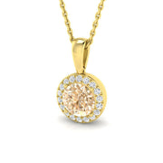 Champagne Diamond Halo Pendant UK in 10K/14K gold and platinum with certified lab-grown or natural diamonds