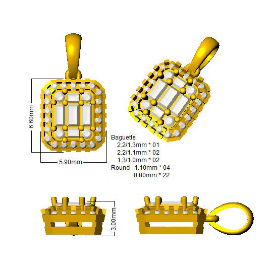 Baguette Brilliant Pendant 0.2ct to 0.75ct Gold (Without Chain ) in 10K/14K gold and platinum with certified lab-grown or natural diamonds