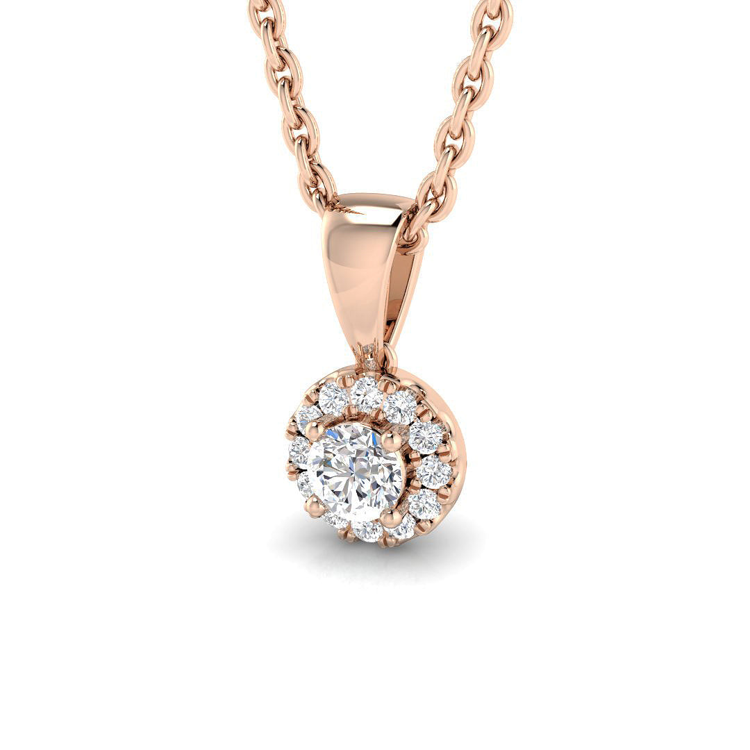 Round Diamond Halo Pendant in 10K/14K gold and platinum with certified lab-grown or natural diamonds