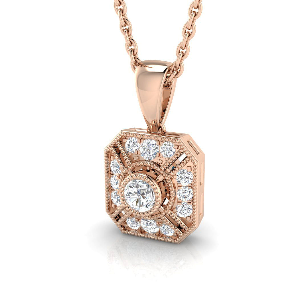 Octagon Diamond Pendant Necklace with Vintage Style Design - UK Made in 10K/14K gold and platinum with certified lab-grown or natural diamonds