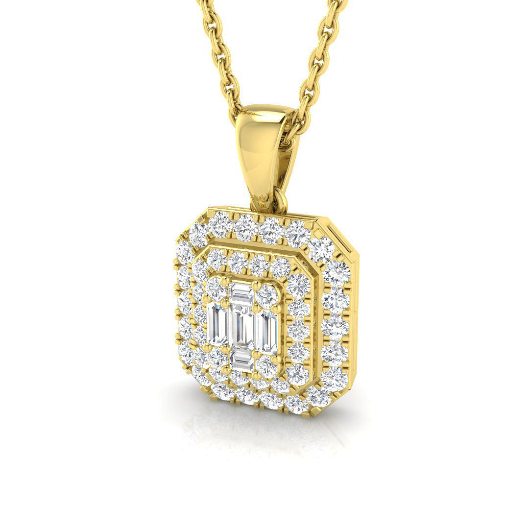 Baguette and Round Diamond Pendant Necklace in 10K/14K gold and platinum with certified lab-grown or natural diamonds