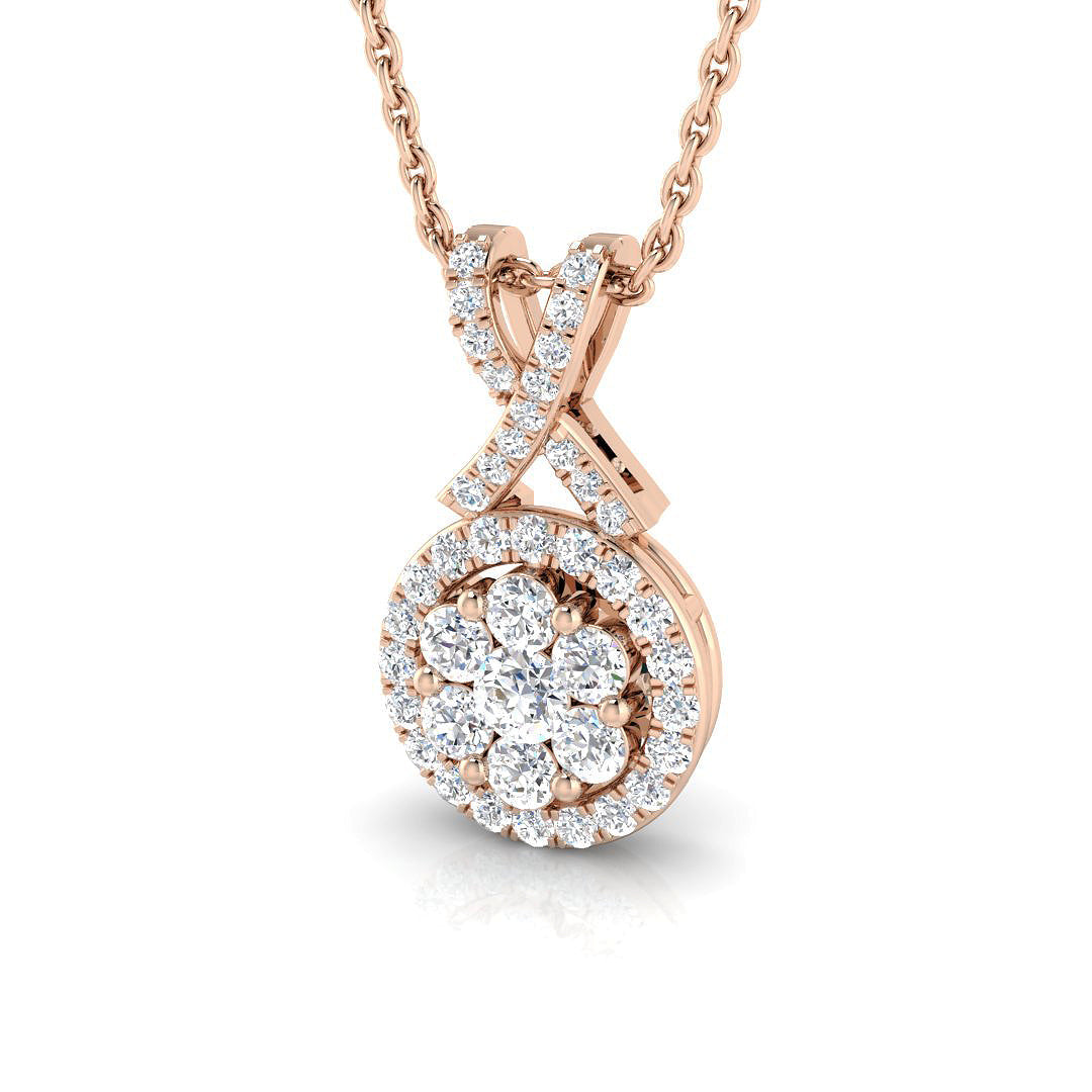 Diamond Cluster Halo Pendant Necklace with Infinity Twist Bail - UK Made in 10K/14K gold and platinum with certified lab-grown or natural diamonds
