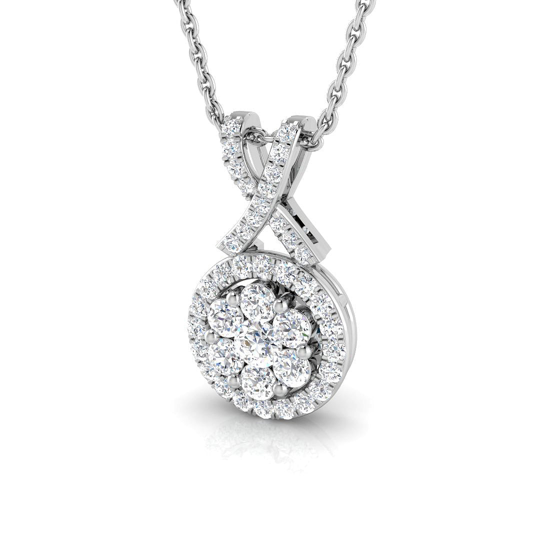 Diamond Cluster Halo Pendant Necklace with Infinity Twist Bail - UK Made in 10K/14K gold and platinum with certified lab-grown or natural diamonds