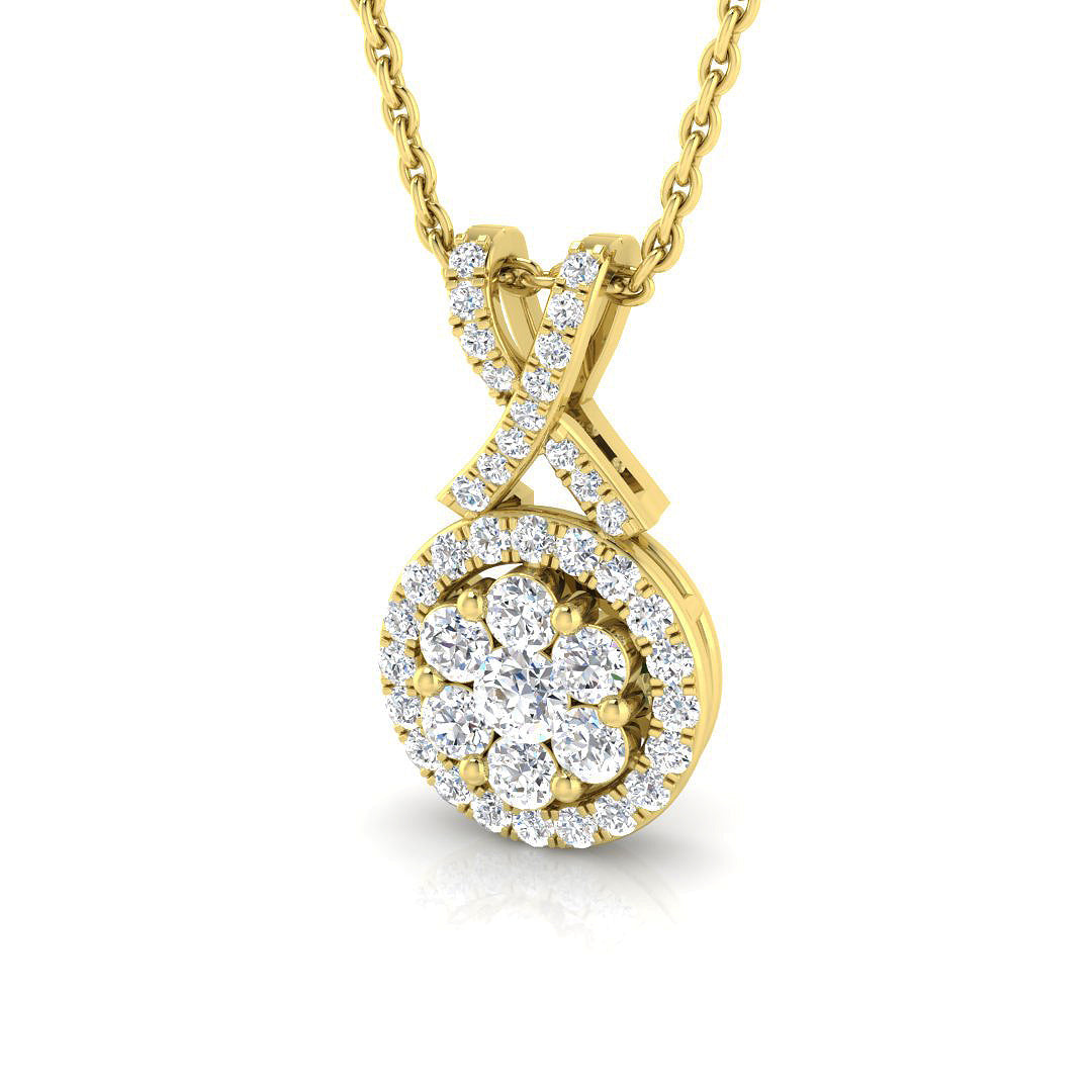 Diamond Cluster Halo Pendant Necklace with Infinity Twist Bail - UK Made in 10K/14K gold and platinum with certified lab-grown or natural diamonds