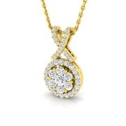 Diamond Cluster Halo Pendant Necklace with Infinity Twist Bail - UK Made in 10K/14K gold and platinum with certified lab-grown or natural diamonds