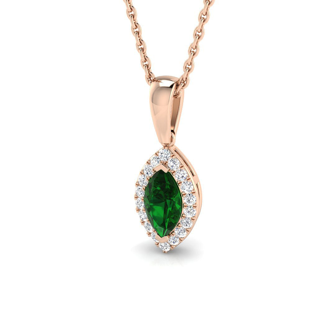 Marquise Cut Emerald Halo Pendant Without Chain in 10K/14K gold and platinum with certified lab-grown or natural diamonds