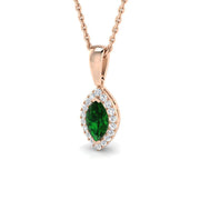 Marquise Cut Emerald Halo Pendant Without Chain in 10K/14K gold and platinum with certified lab-grown or natural diamonds