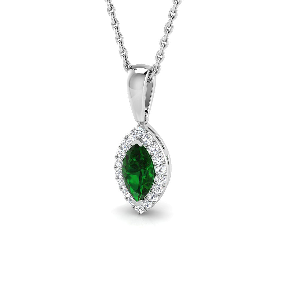 Marquise Cut Emerald Halo Pendant Without Chain in 10K/14K gold and platinum with certified lab-grown or natural diamonds