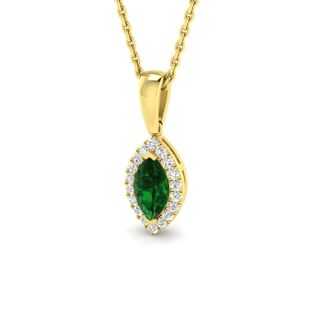 Marquise Cut Emerald Halo Pendant Without Chain in 10K/14K gold and platinum with certified lab-grown or natural diamonds