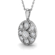 Vintage Round Diamond Oval Pendant With Floral Design Without Chain in 10K/14K gold and platinum with certified lab-grown or natural diamonds