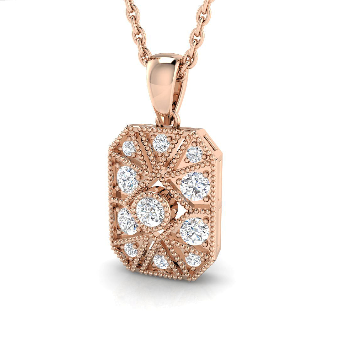 Geometric Diamond Pendant Necklace with Vintage Octagon Design in 10K/14K gold and platinum with certified lab-grown or natural diamonds