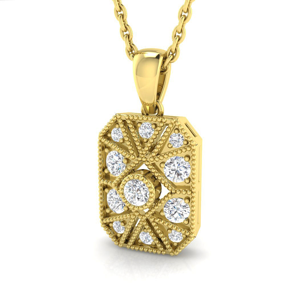 Geometric Diamond Pendant Necklace with Vintage Octagon Design in 10K/14K gold and platinum with certified lab-grown or natural diamonds