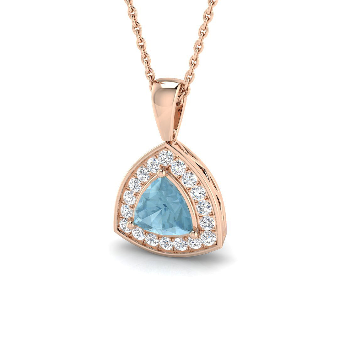 Trillion Aquamarine Diamond Halo Pendant in 10K/14K gold and platinum with certified lab-grown or natural diamonds