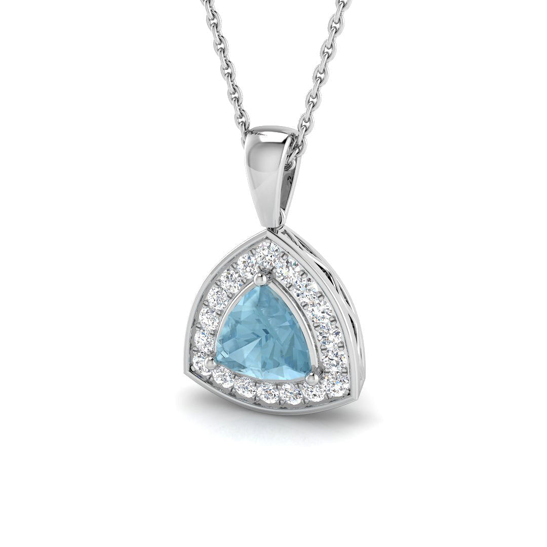 Trillion Aquamarine Diamond Halo Pendant in 10K/14K gold and platinum with certified lab-grown or natural diamonds