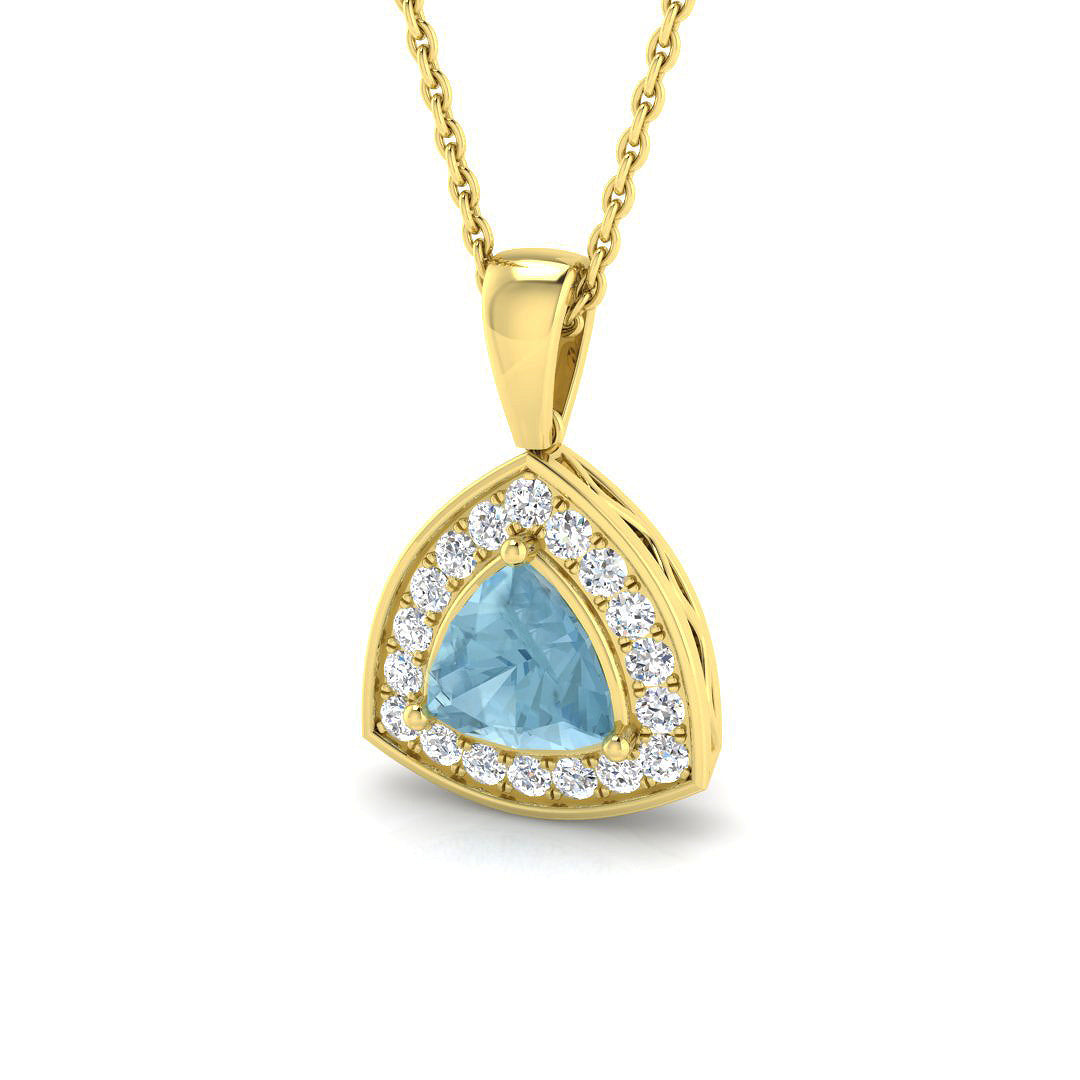 Trillion Aquamarine Diamond Halo Pendant in 10K/14K gold and platinum with certified lab-grown or natural diamonds