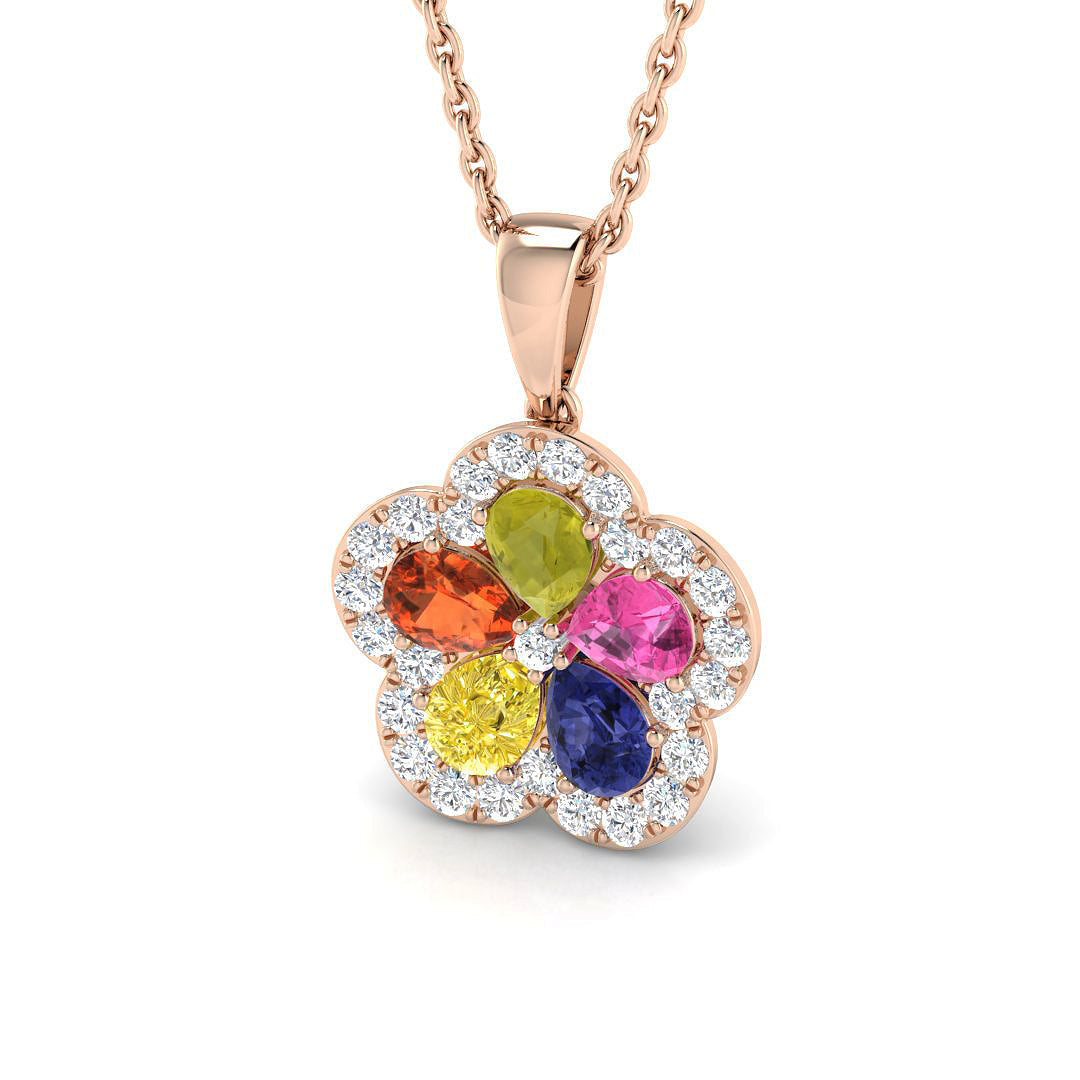 Multi Gemstone Diamond Pendant 1.25ct Gold & Platinum Necklace (Without Chain) in 10K/14K gold and platinum with certified lab-grown or natural diamonds