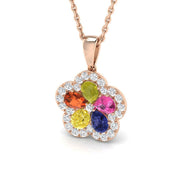 Multi Gemstone Diamond Pendant 1.25ct Gold & Platinum Necklace (Without Chain) in 10K/14K gold and platinum with certified lab-grown or natural diamonds