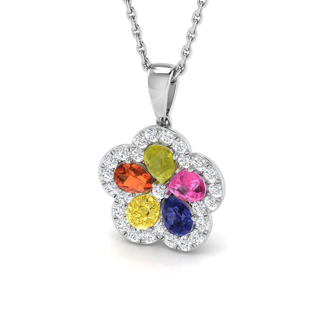 Multi Gemstone Diamond Pendant 1.25ct Gold & Platinum Necklace (Without Chain) in 10K/14K gold and platinum with certified lab-grown or natural diamonds