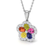 Multi Gemstone Diamond Pendant 1.25ct Gold & Platinum Necklace (Without Chain) in 10K/14K gold and platinum with certified lab-grown or natural diamonds
