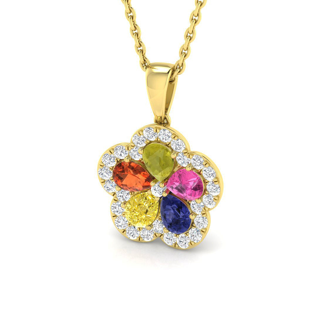 Multi Gemstone Diamond Pendant 1.25ct Gold & Platinum Necklace (Without Chain) in 10K/14K gold and platinum with certified lab-grown or natural diamonds