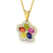 Multi Gemstone Diamond Pendant 1.25ct Gold & Platinum Necklace (Without Chain) in 10K/14K gold and platinum with certified lab-grown or natural diamonds