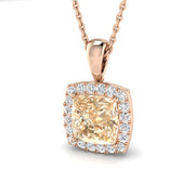 Cushion Morganite & Diamond Halo Pendant in in 10K/14K gold and platinum with certified lab-grown or natural diamonds