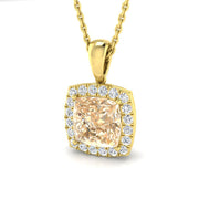Cushion Morganite & Diamond Halo Pendant in in 10K/14K gold and platinum with certified lab-grown or natural diamonds