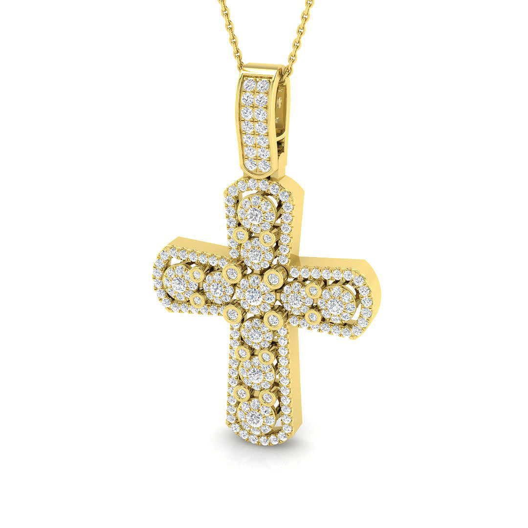 1.25Ct Pave Diamond Cross Pendant Necklace in Gold or in 10K/14K gold and platinum with certified lab-grown or natural diamonds