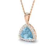 Trillion Aquamarine Diamond Halo Pendant in in 10K/14K gold and platinum with certified lab-grown or natural diamonds