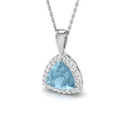 Trillion Aquamarine Diamond Halo Pendant in in 10K/14K gold and platinum with certified lab-grown or natural diamonds