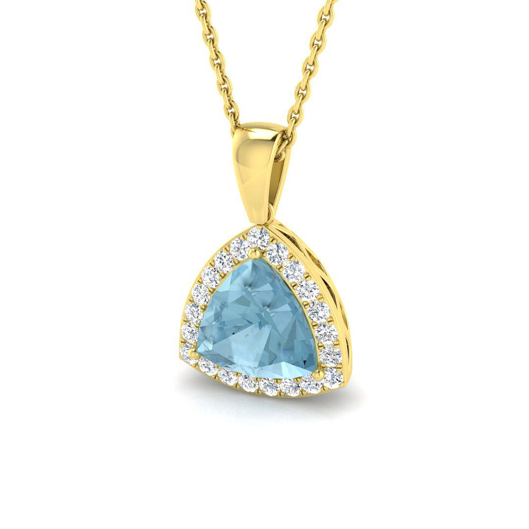 Trillion Aquamarine Diamond Halo Pendant in in 10K/14K gold and platinum with certified lab-grown or natural diamonds