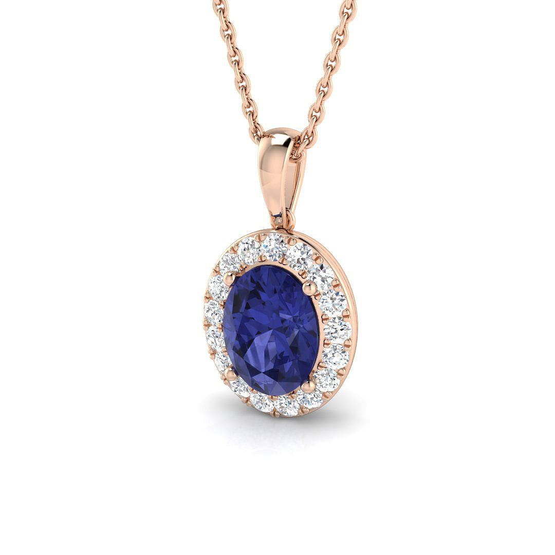 Luxury Blue Sapphire Diamond Pendant in 10K/14K gold and platinum with certified lab-grown or natural diamonds