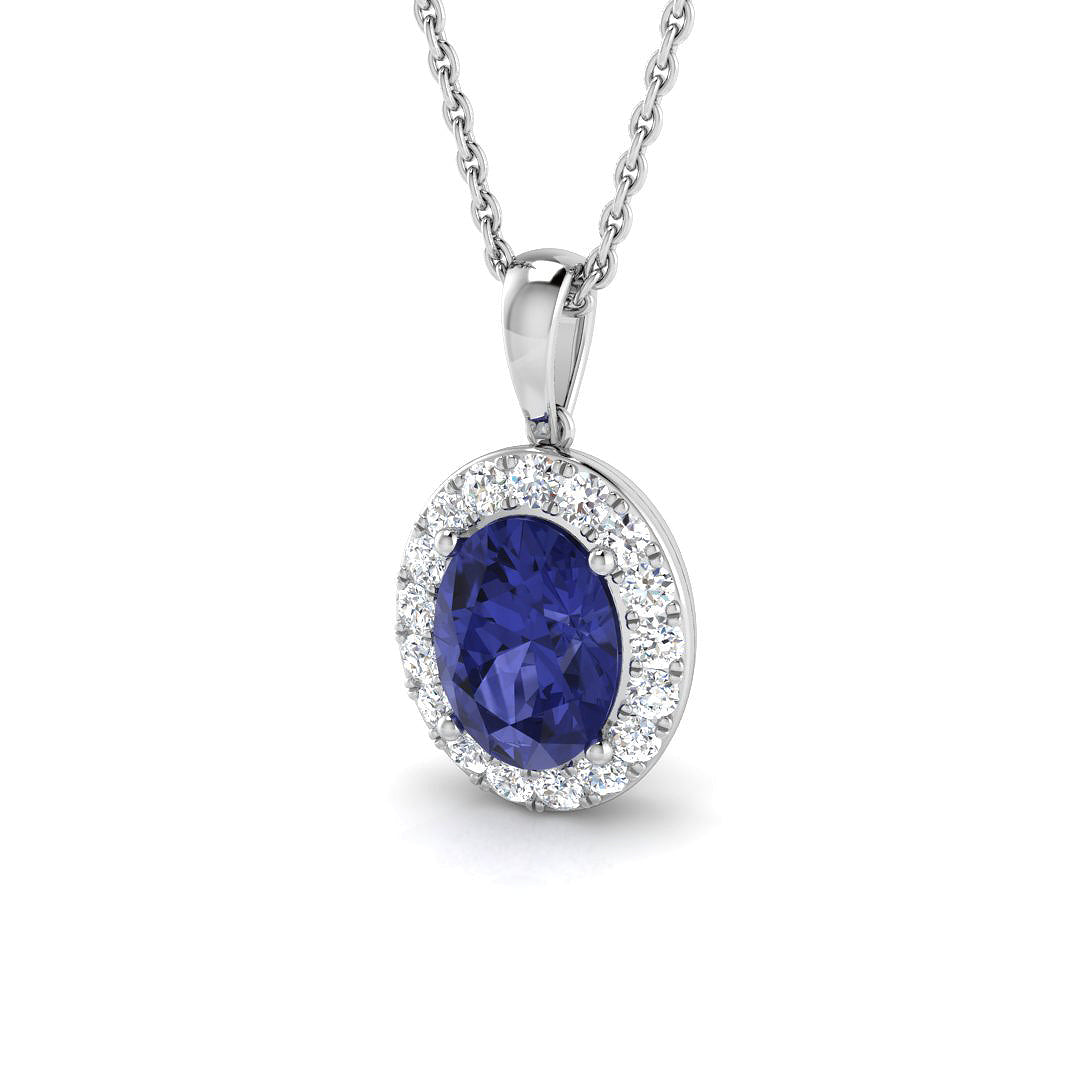 Luxury Blue Sapphire Diamond Pendant in 10K/14K gold and platinum with certified lab-grown or natural diamonds