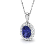 Luxury Blue Sapphire Diamond Pendant in 10K/14K gold and platinum with certified lab-grown or natural diamonds