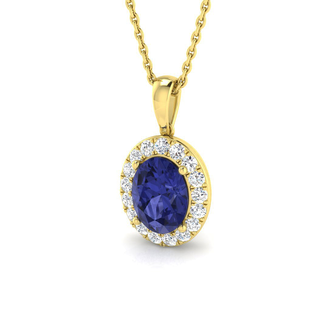 Luxury Blue Sapphire Diamond Pendant in 10K/14K gold and platinum with certified lab-grown or natural diamonds