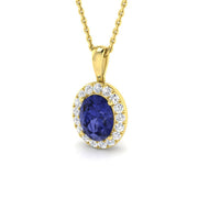 Luxury Blue Sapphire Diamond Pendant in 10K/14K gold and platinum with certified lab-grown or natural diamonds