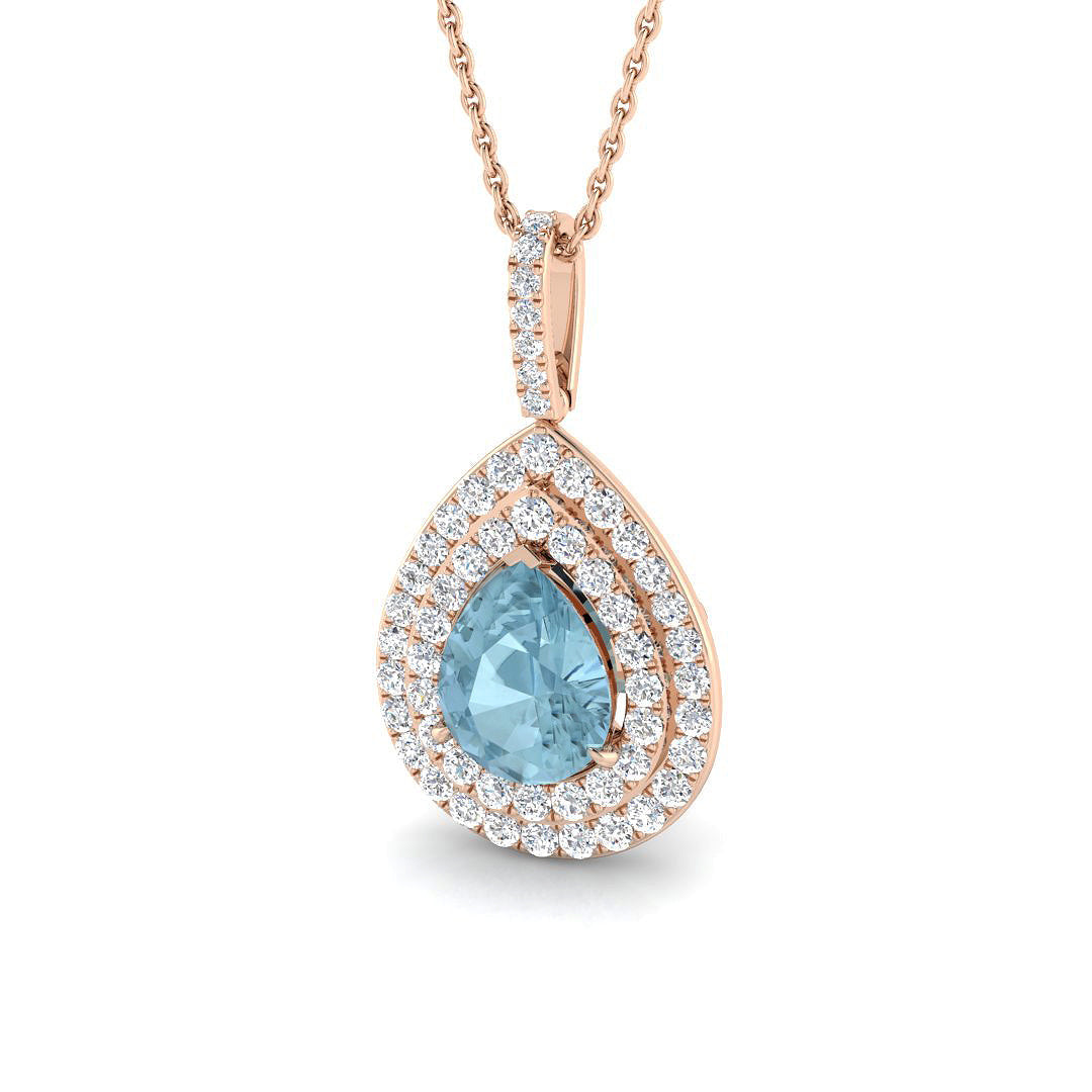 Aquamarine and Diamond Halo Pendant Without in 10K/14K gold and platinum with certified lab-grown or natural diamonds