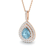 Aquamarine and Diamond Halo Pendant Without in 10K/14K gold and platinum with certified lab-grown or natural diamonds